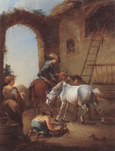 unknow artist Horsemen saddling their horses Germany oil painting art